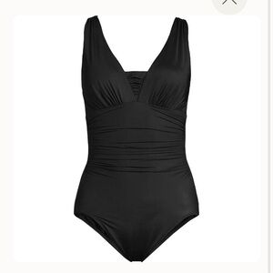 Lands End Mastectomy Slender Grecian Tummy Swimsuit size 16 swim black one piece